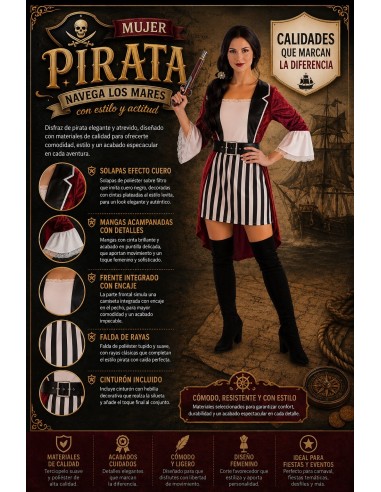Fato de Pirata para Mulher Tamanho M | Disfarces para Adultos O Rei do Carnaval